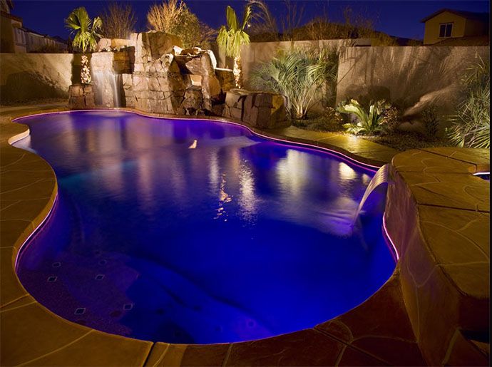Pool with underwater and landscape lighting