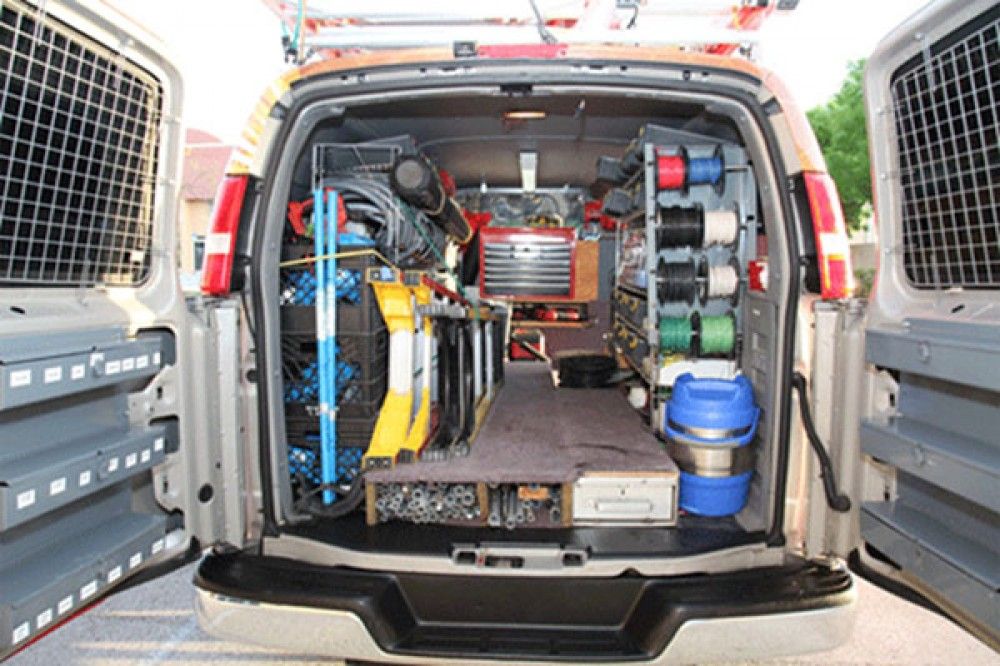 Commercial Electrical service van stocked with parts and tools